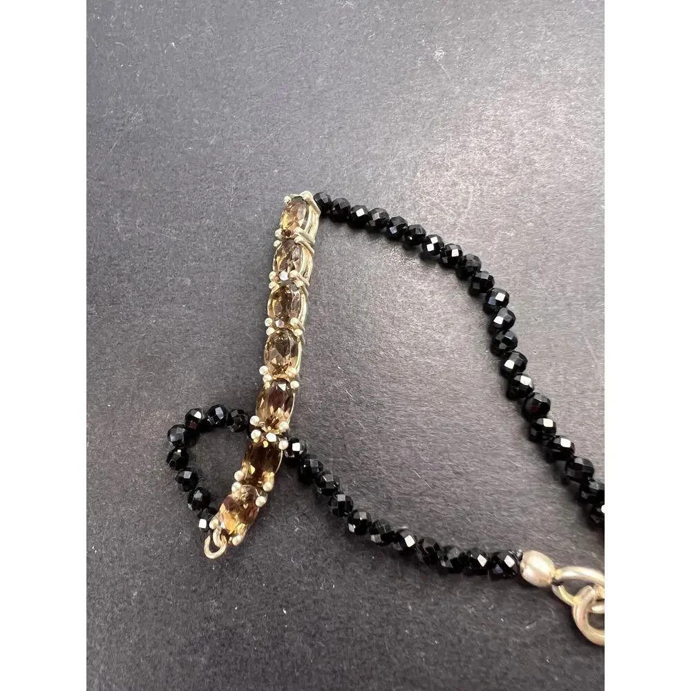 Smoky quartz and black spinel bracelet with sterling clasp